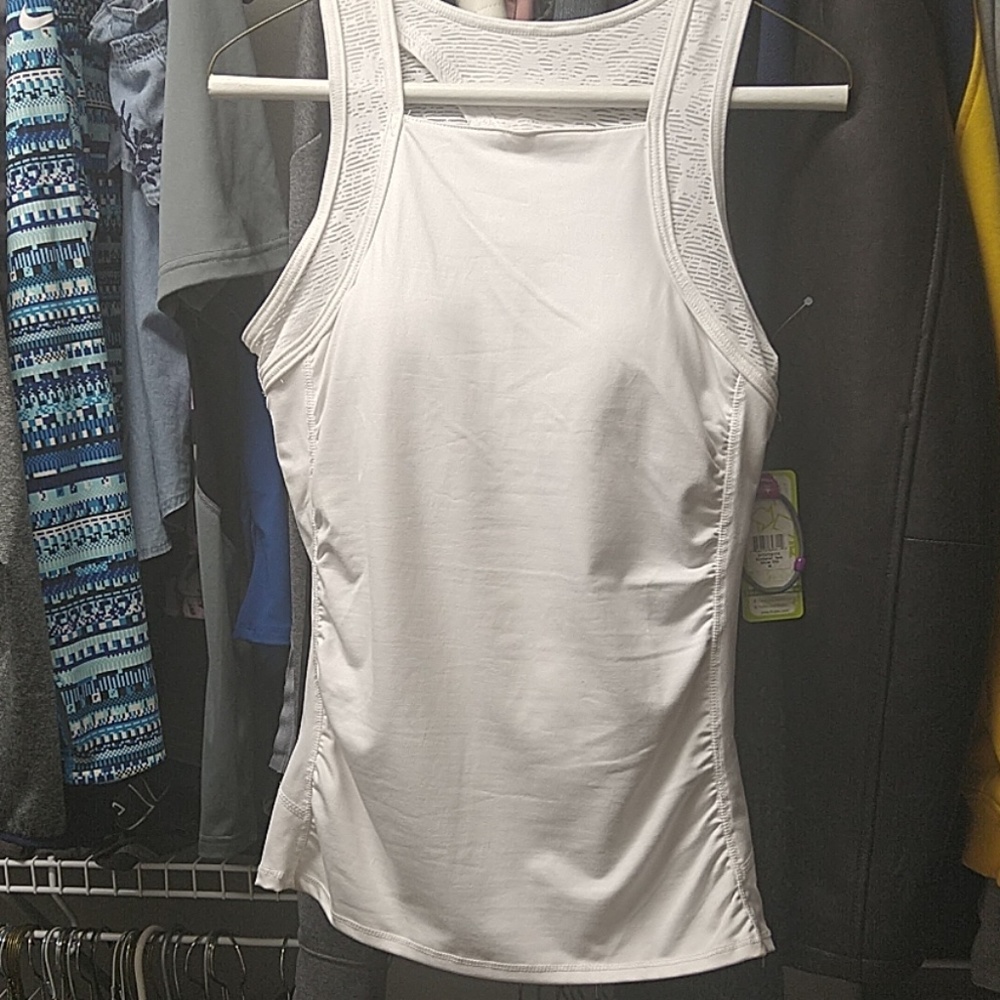 Women's white workout or yoga top shelf bra padded